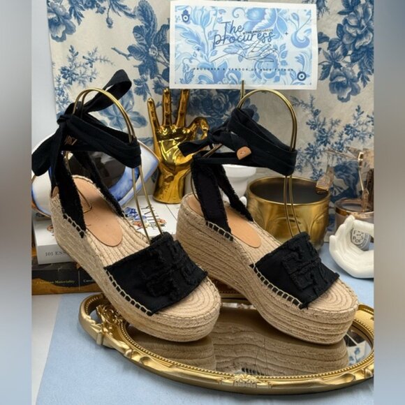 🆕 TORY BURCH 🧿 NWOB Ines Espadrille Wedge Sandal, 80 MM - Black - Sz US 7 - Picture 2 of 13